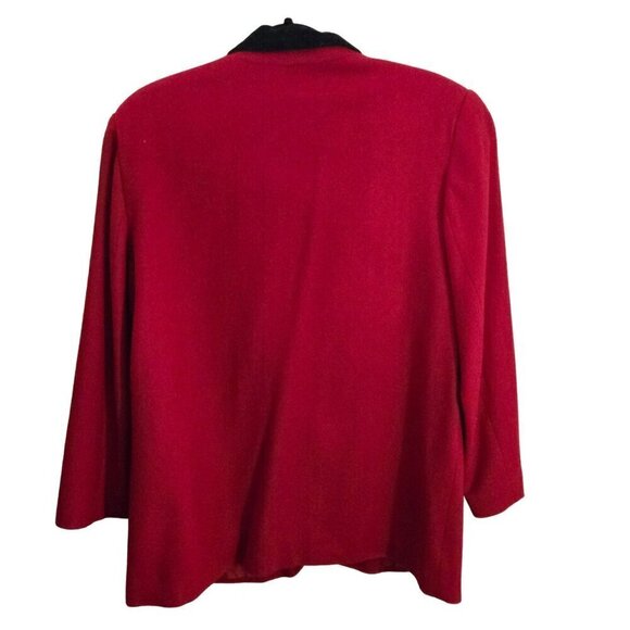 Vintage Red 100% Wool Black Velvet Collar Blazer Size Mp - Picture 2 of 4